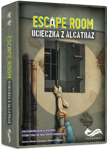 Okładka gry planszowej karcianej Escape Room. Ucieczka z Alcatraz. 